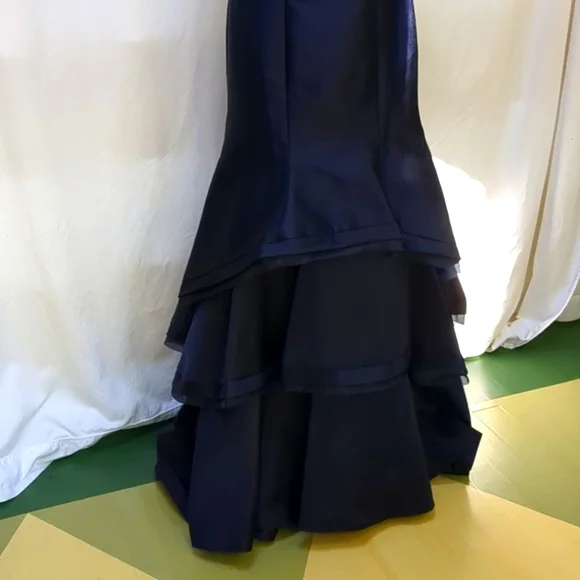 Xscape Navy Off-Shoulder Prom Dress - Picture 4 of 14